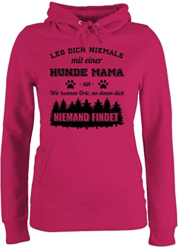 Pullover Damen Hoodie Frauen - für Hundebesitzer - Leg Dich Niemals mit Einer Hunde Mama an - Geschenk Hundebesitzerin - XXL - Fuchsia - hundepullover tiermotiv Hund hundemama Kapuzenpulli von Shirtracer