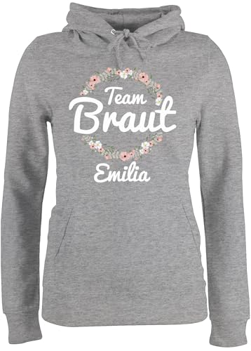 Pullover Damen Hoodie Frauen personalisiert mit Namen - JGA Junggesellenabschied - Team Braut Blumenkranz Crew Bride Tribe - XS - Grau meliert - junggesellinnenabschied das gefolge Oberteil von Shirtracer