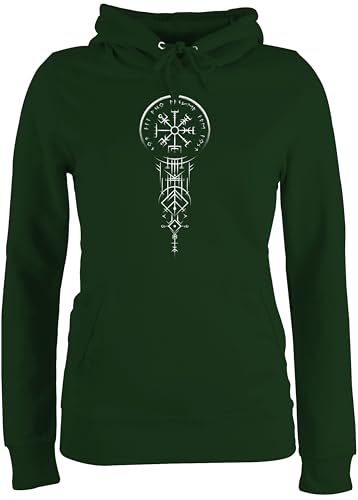 Pullover Damen Hoodie Frauen - & - Keltischer Wikinger Kompass Vegvisir I Vikinger Geschenk Vikings I Wegweiser Geschenkidee Walhalla I Valhalla - XL - Dunkelgrün - Viking von Shirtracer