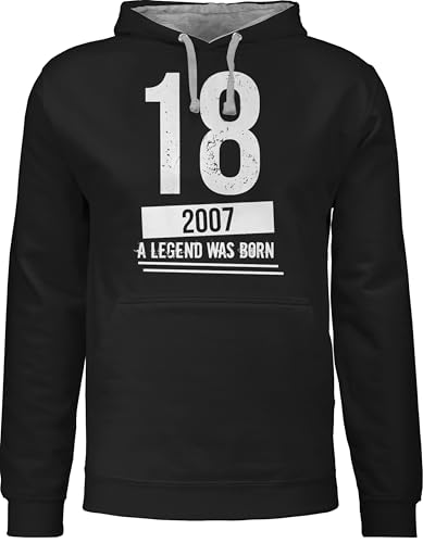 Pullover Herren Frauen Hoodie Kontrast zweifarbig - 18. - Achtzehnter Geburtstag 2007 - XS - Schwarz/Grau meliert - hoody teenager 18 volljährig 2005 hoodies geschenkideen zum pulover 18ten 18er von Shirtracer