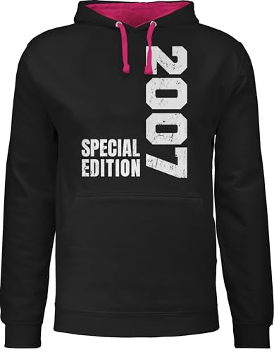 Pullover Herren Frauen Hoodie Kontrast zweifarbig - 18. Geburtstag - Special Edition 2007 - S - Schwarz/Fuchsia - junge 18 volljährig 2005 fun-kapuzenpullover hoody damen pulover 18ten 2004 hoddys von Shirtracer