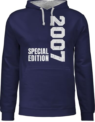 Pullover Herren Frauen Hoodie Kontrast zweifarbig - 18. Geburtstag - Special Edition 2007 - XL - Navy Blau/Grau meliert - junge 18 volljährig 2005 fun-kapuzenpullover hoody damen pulover 18ten 2004 von Shirtracer