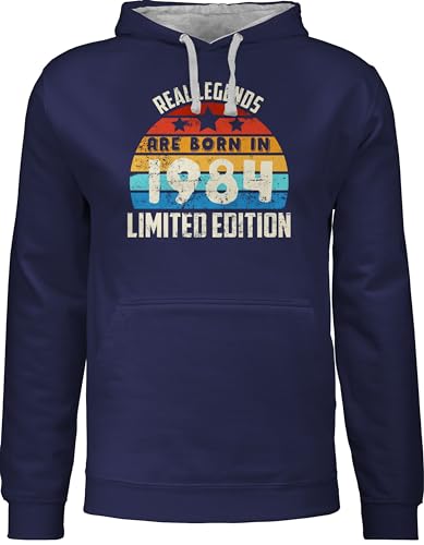 Pullover Herren Frauen Hoodie Kontrast zweifarbig - 40. Geburtstag - Real Legends are born in 1984 Limited Edition Vintage Vierzigster - L - Navy Blau/Grau meliert - 40 geburtstagsgeschenk 1982 von Shirtracer