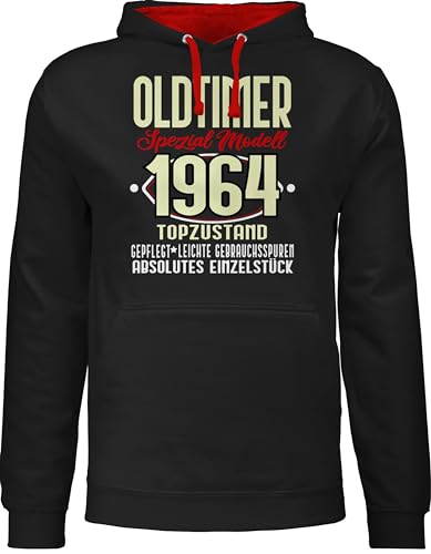 Pullover Herren Frauen Hoodie Kontrast zweifarbig - 60. Geburtstag - Sechzigster I Oldtimer Spezial Modell 1964 - M - Schwarz/Rot - club der alten schachteln 60 60er jahre 60ter alt 60ig 60.geb von Shirtracer