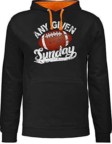 Pullover Herren Frauen Hoodie Kontrast zweifarbig - American Deko Superbowl Party - Any Given Sunday mit Football weiß - L - Schwarz/Orange - Geschenke Fans Damen für zweifarbiger footballfans von Shirtracer