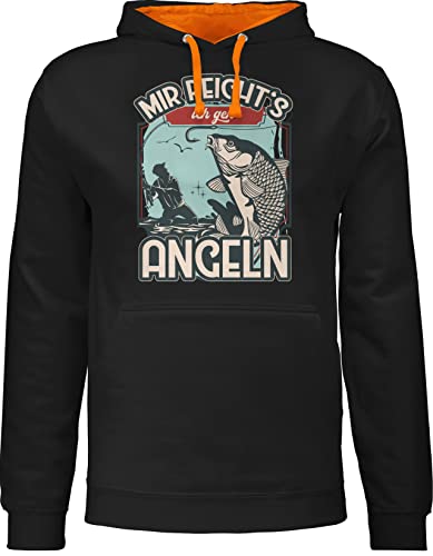 Pullover Herren Frauen Hoodie Kontrast zweifarbig - Angler Geschenke & Zubehör - Mir reicht's ich GEH Angeln - L - Schwarz/Orange - Fischerei Angel sprüche Angelsport angelmotiv Motto Sport von Shirtracer