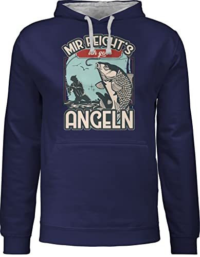 Pullover Herren Frauen Hoodie Kontrast zweifarbig - Angler Geschenke & Zubehör - Mir reicht's ich geh angeln - L - Navy Blau/Grau meliert - angelsport angel sport sprüche motto angelpullover von Shirtracer