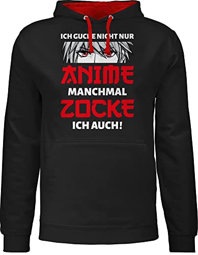 Pullover Herren Frauen Hoodie Kontrast zweifarbig - Geschenke - Ich gucke nicht nur Anime manchmal zocke ich auch Junge - 3XL - Schwarz/Rot - kapuzenpullover damen geschenk+anime manga polower von Shirtracer