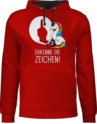 Shirtracer Pullover Herren Frauen Hoodie Kontrast zweifarbig - Damen - Lustiger Einhorn Spruch Erkenne die Zeichen | Cooles Unicorn Geschenk Einhörner Sprüche witzig - XS - Rot/Schwarz - einhornpulli Shirtracer Pullover Herren Frauen Hoodie Kontrast zweifarbig - Damen - Lustiger Einhorn Spruch Erkenne die Zeichen | Cooles Unicorn Geschenk Einhörner Sprüche witzig - XS - Rot/Schwarz - einhornpulli von Shirtracer