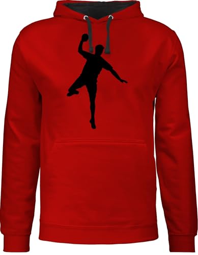 Pullover Herren Frauen Hoodie Kontrast zweifarbig - EM 2026 Trikot Ersatz - Handball Wurf - XL - Rot/Schwarz - handballer hoddies hanball fun-kapuzenpullover halbball fun-sweatshirts handball. pulli von Shirtracer
