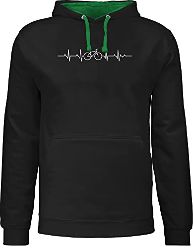 Pullover Herren Frauen Hoodie Kontrast zweifarbig - Fahrzeuge - Herzschlag Fahrrad Rad Mountainbiker Geschenk - S - Schwarz/Grün - damen ekg kapuzenpullover rennrad kapuzen radfahren für radfahrer von Shirtracer