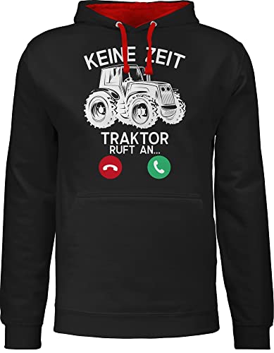 Pullover Herren Frauen Hoodie Kontrast zweifarbig - Fahrzeuge - Keine Zeit - Traktor Ruft an - weiß - 4XL - Schwarz/Rot - Pulli Damen Huddy mit Kapuze Bauchtasche Dicker Hoody Kordel männer von Shirtracer