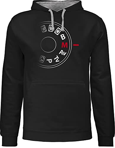 Shirtracer Pullover Herren Frauen Hoodie Kontrast zweifarbig - Geschenke - Kamera Einstellrad Fotograf Fotografie Geschenk Fotografen - XS - Schwarz/Grau meliert - für hobbyfotograf fotografien Hoody von Shirtracer