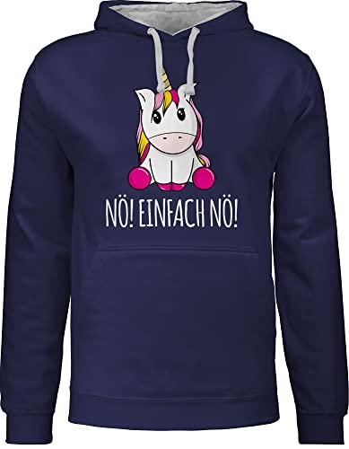 Shirtracer Pullover Herren Frauen Hoodie Kontrast zweifarbig - Einhörner - Damen - Nö Einfach Nö Einhorn - 3XL - Navy Blau/Grau meliert - Pulli mit Kapuze Hoody coolen sprüchen Motiv nö! oodie no von Shirtracer