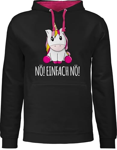 Pullover Herren Frauen Hoodie Kontrast zweifarbig - Einhörner - Damen - Nö Einfach Nö Einhorn - L - Schwarz/Fuchsia - einhornpulli einhörnern no pulli kapuzenpullover mit spruch unicorns nö! von Shirtracer