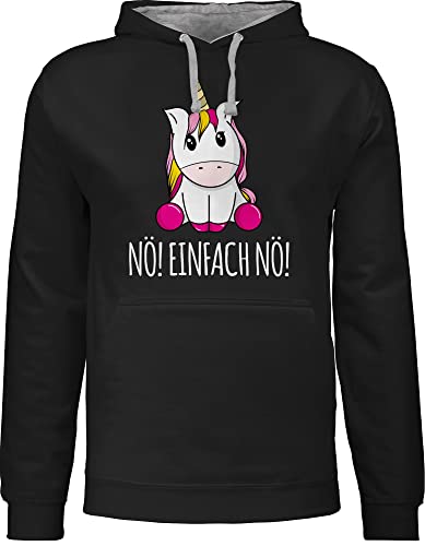 Shirtracer Pullover Herren Frauen Hoodie Kontrast zweifarbig - Einhörner - Damen - Nö Einfach Nö Einhorn - S - Schwarz/Grau meliert - nö! Oberteil Motiv nur Hoodies nööö kaputzenpuloverer nö, hoddis von Shirtracer