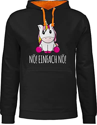 Pullover Herren Frauen Hoodie Kontrast zweifarbig - Einhörner - Damen - Nö Einfach Nö Einhorn - S - Schwarz/Orange - Unicorns Unicorn Hoodys Kapuzenpullover mit Spruch einhornpulli einhörnern von Shirtracer