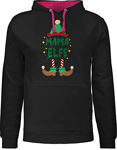 Pullover Herren Frauen Hoodie Kontrast zweifarbig - Geschenk Damen - Weihnachten Mama Elfe - bunt - L - Schwarz/Fuchsia - pulli baumwolle polower hoody pullis männer typisch frau elf hoddy elfe von Shirtracer