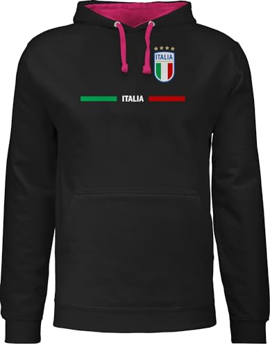 Pullover Herren Frauen Hoodie Kontrast zweifarbig - Fußball EM WM - Italien Trikot Wappen | Italia mit Stolz | Italienisches Fan-Motiv - L - Schwarz/Fuchsia - soccer hoodies europameisterschaft von Shirtracer