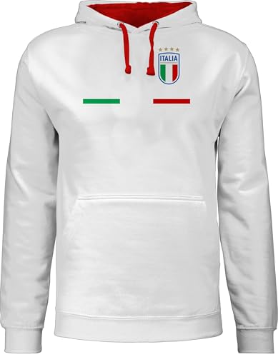 Pullover Herren Frauen Hoodie Kontrast zweifarbig - Fußball EM WM - Italien Trikot Wappen | Italia mit Stolz | Italienisches Fan-Motiv - S - Grau meliert/Rot - soccer hoodies europameisterschaft von Shirtracer