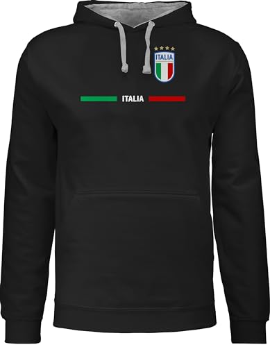 Pullover Herren Frauen Hoodie Kontrast zweifarbig - Fußball EM WM - Italien Trikot Wappen | Italia mit Stolz | Italienisches Fan-Motiv - XL - Schwarz/Grau meliert - Soccer Hoodies von Shirtracer