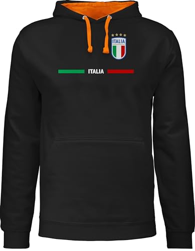 Pullover Herren Frauen Hoodie Kontrast zweifarbig - Fußball EM WM - Italien Trikot Wappen | Italia mit Stolz | Italienisches Fan-Motiv - XL - Schwarz/Orange - Soccer Hoodies Europameisterschaft von Shirtracer