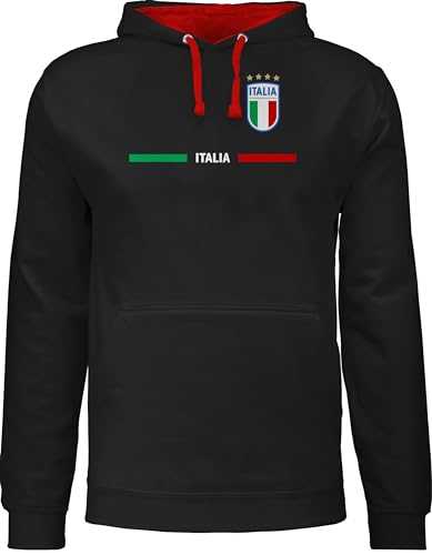 Pullover Herren Frauen Hoodie Kontrast zweifarbig - Fußball EM WM - Italien Trikot Wappen | Italia mit Stolz | Italienisches Fan-Motiv - XS - Schwarz/Rot - 2024 europameisterschaft italy fussball von Shirtracer