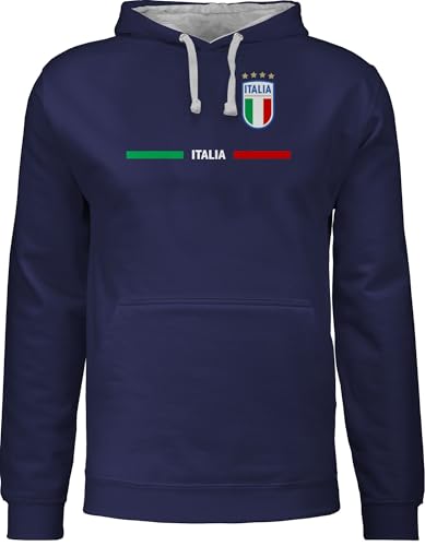 Pullover Herren Frauen Hoodie Kontrast zweifarbig - Fußball EM WM - Italien Trikot Wappen | Italia mit Stolz | Italienisches Fan-Motiv - XXL - Navy Blau/Grau meliert - Soccer Hoodies von Shirtracer