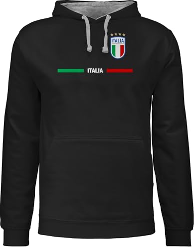 Pullover Herren Frauen Hoodie Kontrast zweifarbig - Fußball EM WM - Italien Trikot Wappen | Italia mit Stolz | Italienisches Fan-Motiv - XXL - Schwarz/Grau meliert - Soccer Hoodies von Shirtracer