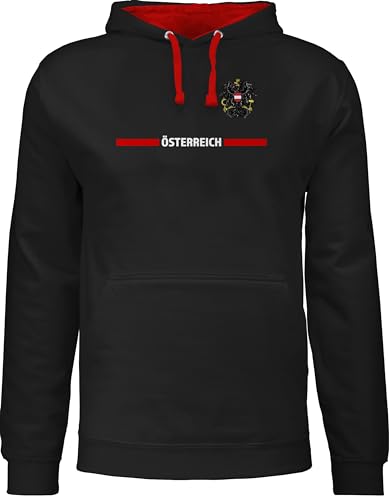 Shirtracer Pullover Herren Frauen Hoodie Kontrast zweifarbig - Fußball EM WM - Österreich Trikot Wappen | Österreicher mit Stolz | Österreichisches Fan-Motiv - M - Schwarz/Rot - Soccer Hoodies von Shirtracer