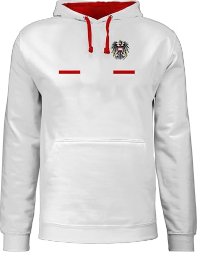 Shirtracer Pullover Herren Frauen Hoodie Kontrast zweifarbig - Fußball EM WM - Österreich Trikot Wappen | Österreicher mit Stolz | Österreichisches Fan-Motiv - XS - Grau meliert/Rot - 2024 von Shirtracer