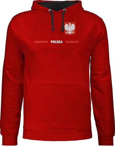 Pullover Herren Frauen Hoodie Kontrast zweifarbig - Fußball EM WM - Polen Trikot Wappen | Polska mit Stolz | Polnisches Fan-Motiv - L - Rot/Schwarz - soccer hoodies europameisterschaft polnisch von Shirtracer