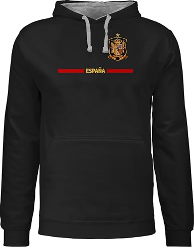 Pullover Herren Frauen Hoodie Kontrast zweifarbig - Fußball EM WM - Spanisches Trikot Wappen | España mit Stolz | Spanien Fan-Motiv - 4XL - Schwarz/Grau meliert - Soccer Hoodies von Shirtracer