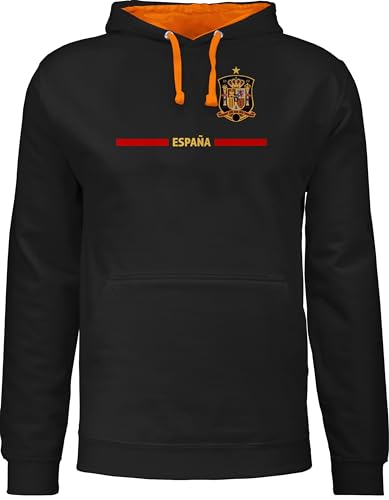 Pullover Herren Frauen Hoodie Kontrast zweifarbig - Fußball EM WM - Spanisches Trikot Wappen | España mit Stolz | Spanien Fan-Motiv - M - Schwarz/Orange - Soccer Hoodies Europameisterschaft Spain von Shirtracer