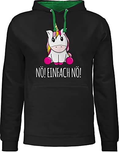 Shirtracer Pullover Herren Frauen Hoodie Kontrast zweifarbig - Einhörner - Damen - Nö Einfach Nö Einhorn - S - Schwarz/Grün - mit Kapuze Pulli männer Baumwolle Kapuzen Hoody Hoodies pullis Unisex von Shirtracer