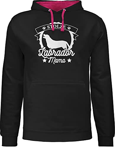 Pullover Herren Frauen Hoodie Kontrast zweifarbig - Geschenk für Hundebesitzer - Stolze Labrador Mama - S - Schwarz/Fuchsia - hundefan lanrador pullis hundefans hundemama pulli hundemotiv hund von Shirtracer