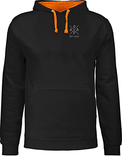 Pullover Herren Frauen Hoodie Kontrast zweifarbig - zum Vatertag - Papa Est 2024 | Werdender Papa Geschenk Du wirst Papa Geburt - XXL - Schwarz/Orange - männertag Geschenke für väter von Shirtracer