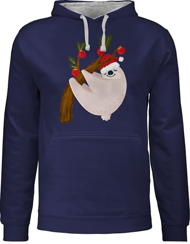 Pullover Herren Frauen Hoodie Kontrast zweifarbig - Geschenke Christmas Bekleidung - Faultier Weihnachten - L - Navy Blau/Grau meliert - weihnachtspulli weihnachtshoodie weihnachtsmotiv Sloth von Shirtracer