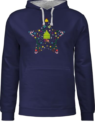 Pullover Herren Frauen Hoodie Kontrast zweifarbig - Geschenke Christmas Bekleidung - Weihnachtsstern I Weihnachtsmotiv I Weihnachten - XS - Navy Blau/Grau meliert - weihnachtshoodies Pullover Herren Frauen Hoodie Kontrast zweifarbig - Geschenke Christmas Bekleidung - Weihnachtsstern I Weihnachtsmotiv I Weihnachten - XS - Navy Blau/Grau meliert - weihnachtshoodies von Shirtracer
