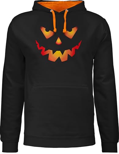 Pullover Herren Frauen Hoodie Kontrast zweifarbig - Damen - Halloween Kürbis Gesicht Gruseliger Kürbisgesicht Gruselig Böse - L - Schwarz/Orange - männer Outfit Halloween-Pullover heeloween von Shirtracer