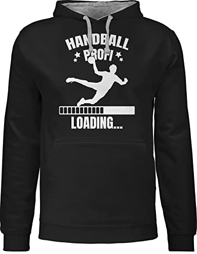 Pullover Herren Frauen Hoodie Kontrast zweifarbig - WM 2023 Trikot Ersatz - Handball Profi Loading - weiß Jungen - XS - Schwarz/Grau meliert - handballer geschenke beachhandball handball, em 2022 von Shirtracer