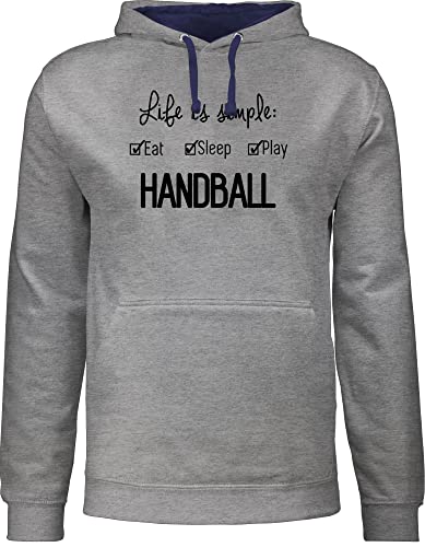 Pullover Herren Frauen Hoodie Kontrast zweifarbig - WM 2023 Trikot Ersatz - Life is simple Handball - M - Grau meliert/Navy Blau - em hoddies/pullies fans pulli männer fan hoodies/pullis geschenk von Shirtracer