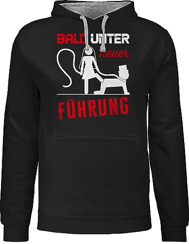 Pullover Herren Frauen Hoodie Kontrast zweifarbig - JGA Junggesellenabschied Männer - Bald unter neuer Führung - L - Schwarz/Grau meliert - team bräutigam jubggesellinnenabschied 2023 party crew von Shirtracer