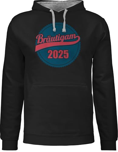 Pullover Herren Frauen Hoodie Kontrast zweifarbig - JGA Junggesellenabschied Männer - Bräutigam 2025 - 4XL - Schwarz/Grau meliert - jungesellenabschied groom kapuzenpullover jungesselnabschied von Shirtracer