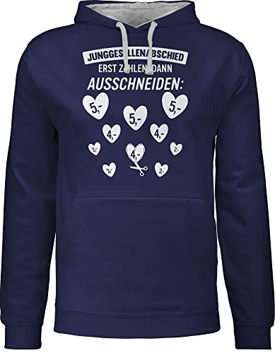 Pullover Herren Frauen Hoodie Kontrast zweifarbig - JGA Männer - Junggesellenabschied - erst zahlen dann ausschneiden - weiß - M - Navy Blau/Grau meliert - jungegesselenabschied frau polterer von Shirtracer