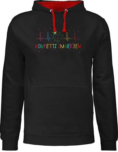 Pullover Herren Frauen Hoodie Kontrast zweifarbig - Karneval & - Damen - Konfetti im Herzen Herzschlag Fasching I - XL - Schwarz/Rot - köln damenbekleidung faschings ekg pulli karnevalspullover von Shirtracer