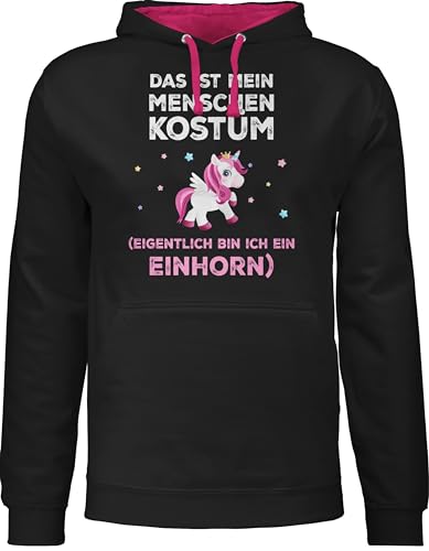 Pullover Herren Frauen Hoodie Kontrast zweifarbig - Karneval & Fasching - Damen - Das ist mein Menschen Kostüm Eigentlich bin ich ein Einhorn - L - Schwarz/Fuchsia - und fasching+verkleidung von Shirtracer