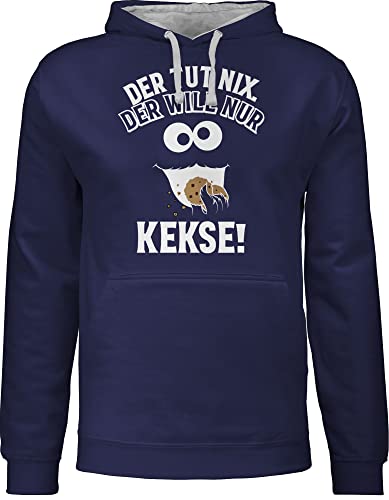 Shirtracer Pullover Herren Frauen Hoodie Kontrast zweifarbig - Karneval & Fasching - Damen - Der TUT nix. Der Will nur Kekse! Krümelmonster Cookie Monster Keksmonster - S - Navy Blau/Grau meliert von Shirtracer