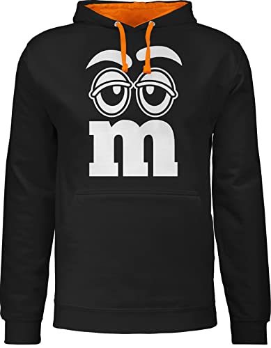 Pullover Herren Frauen Hoodie Kontrast zweifarbig - Karneval & Fasching - Damen - Faschingskostüm Gruppen M&M Aufdruck Gesicht - L - Schwarz/Orange - köln Damenbekleidung &Fasching m Kapuzenpulli von Shirtracer