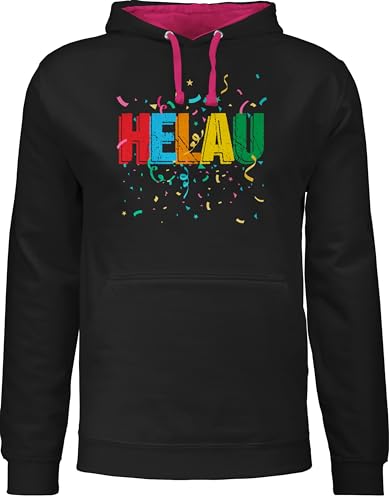 Pullover Herren Frauen Hoodie Kontrast zweifarbig - Karneval & - Damen - Helau Alaaf Schriftzug Kostüm Kölle Fasching Narren - XL - Schwarz/Fuchsia - karneval& pulli carneval kaneval fasnets von Shirtracer